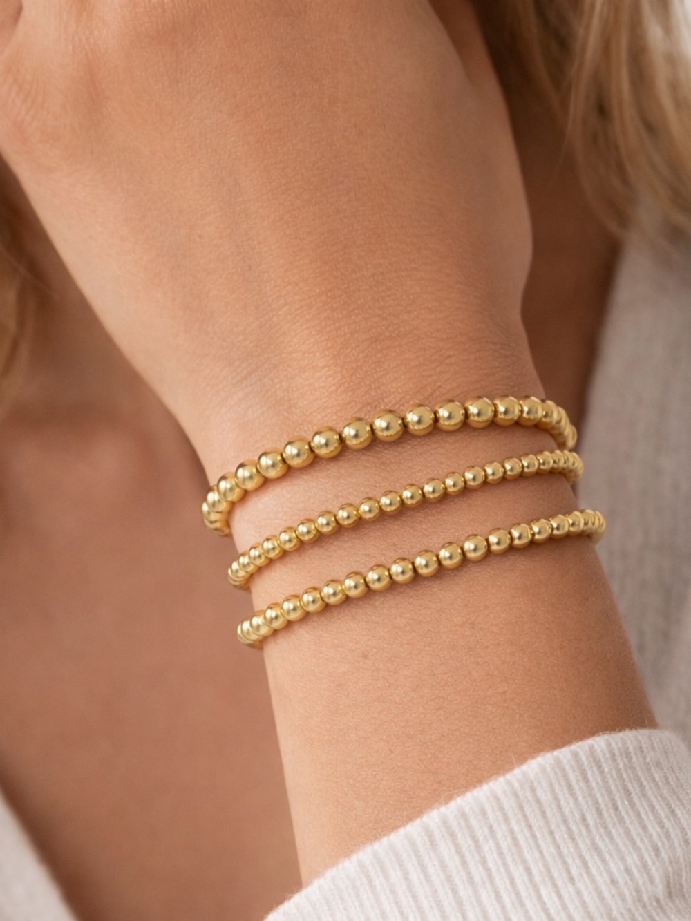 Gold Bead Bracelet Set of 3